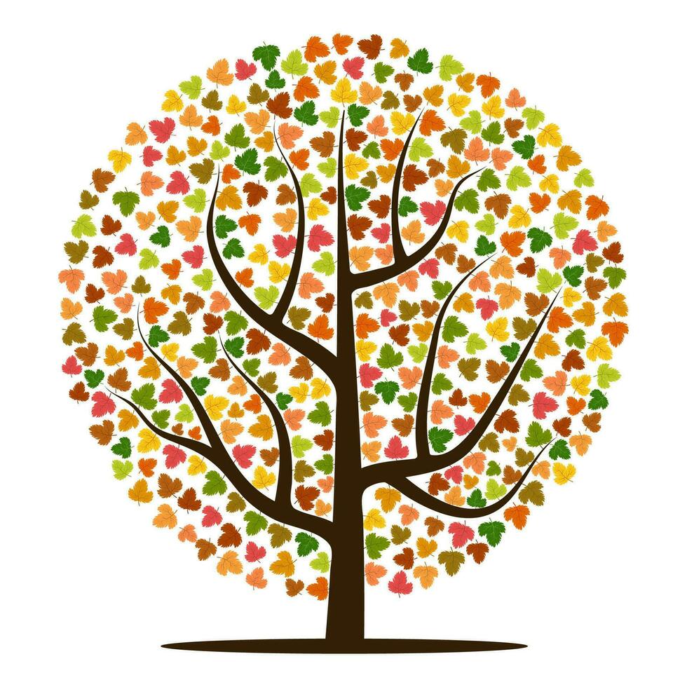 höst träd med gul, orange, brun och grön löv. vektor illustration