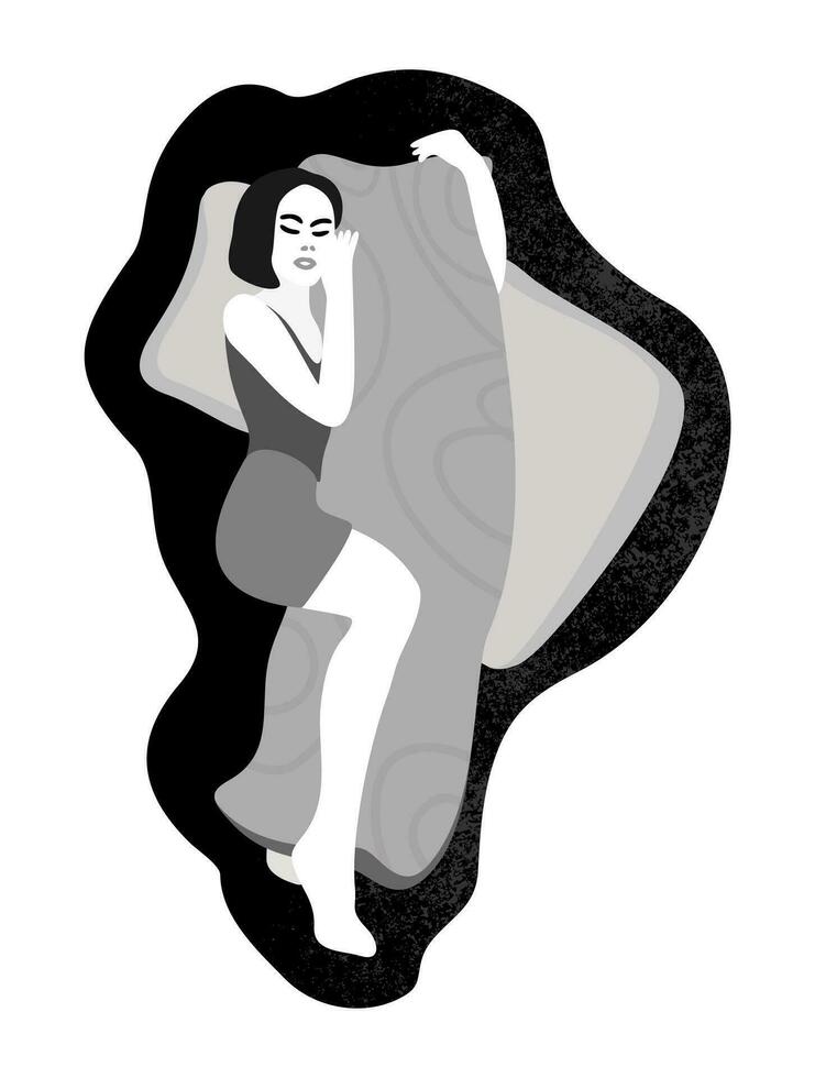 dakimakura. sovande kvinna kramas kudde. bekväm sömn begrepp. vektor illustration.