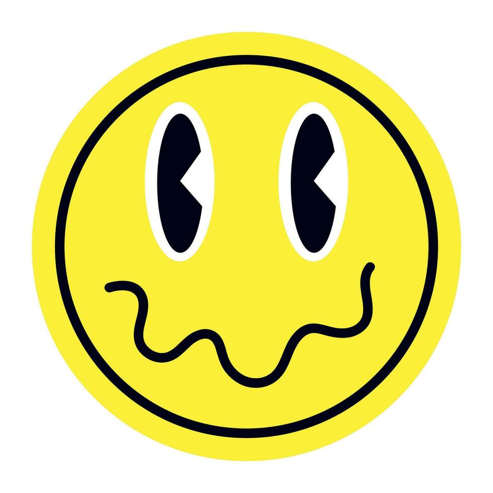 retro klistermärke. Häftigt abstrakt emoji med Lycklig ler. trendig plåster och märken terar grafik. modern etiketter för en unik bakgrund. platt illustrationer isolerat på vit bakgrund. vektor