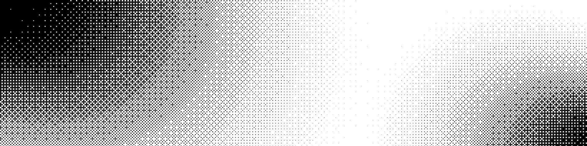 Halbton Muster Hintergrund mit Gradient Übergang, Comic-Stil Punkte und pixelig Quadrate. Textur Getreide, Streugut, und alt Grunge Lärm Elemente. eben Vektor Illustration isoliert auf Weiß Hintergrund.
