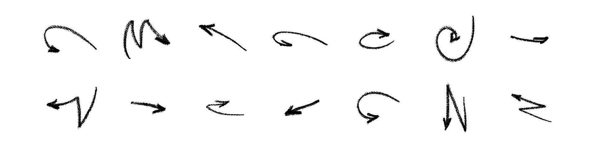 Gekritzel Betonung Pfeil Symbol. Design schrullig Twist Zickzack- Linie, Frühling Spule, Kurve Welle. Vektor Illustration
