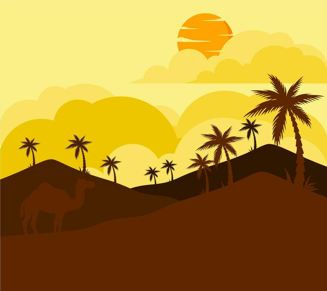 kamel på de sommar paradis med handflatan vektor bakgrund