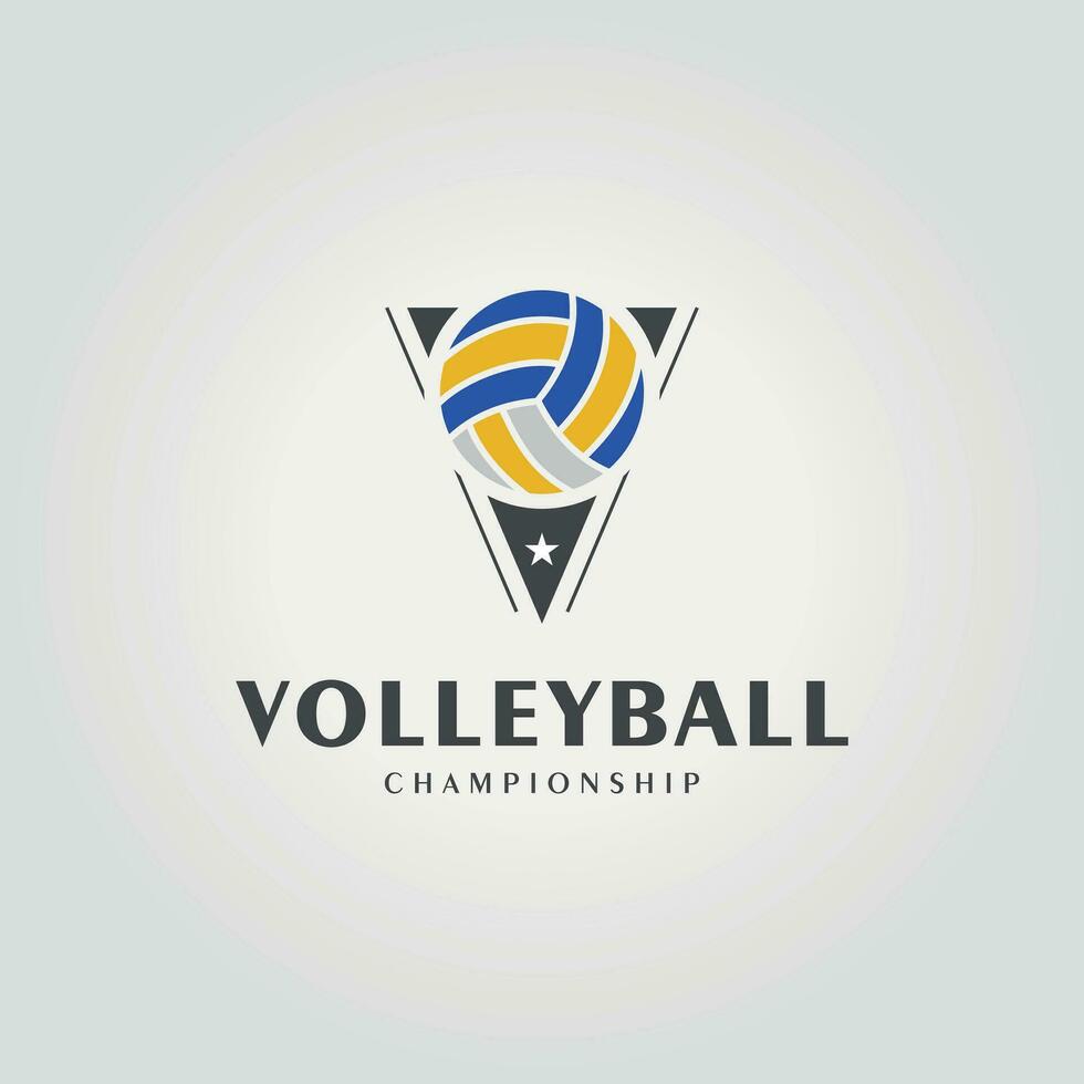 volleyboll logotyp med triangel bricka, illustration design av volley ikon märka, volleyboll mästerskap trofén vektor