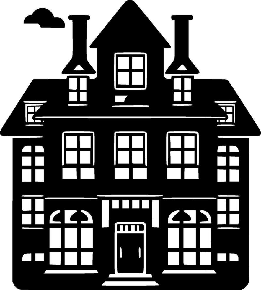 hus, svart och vit vektor illustration