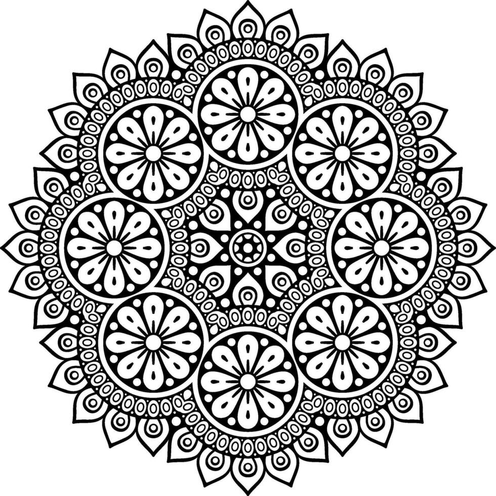 Blumen- Mandala schwarz und Weiß Vektor Illustration