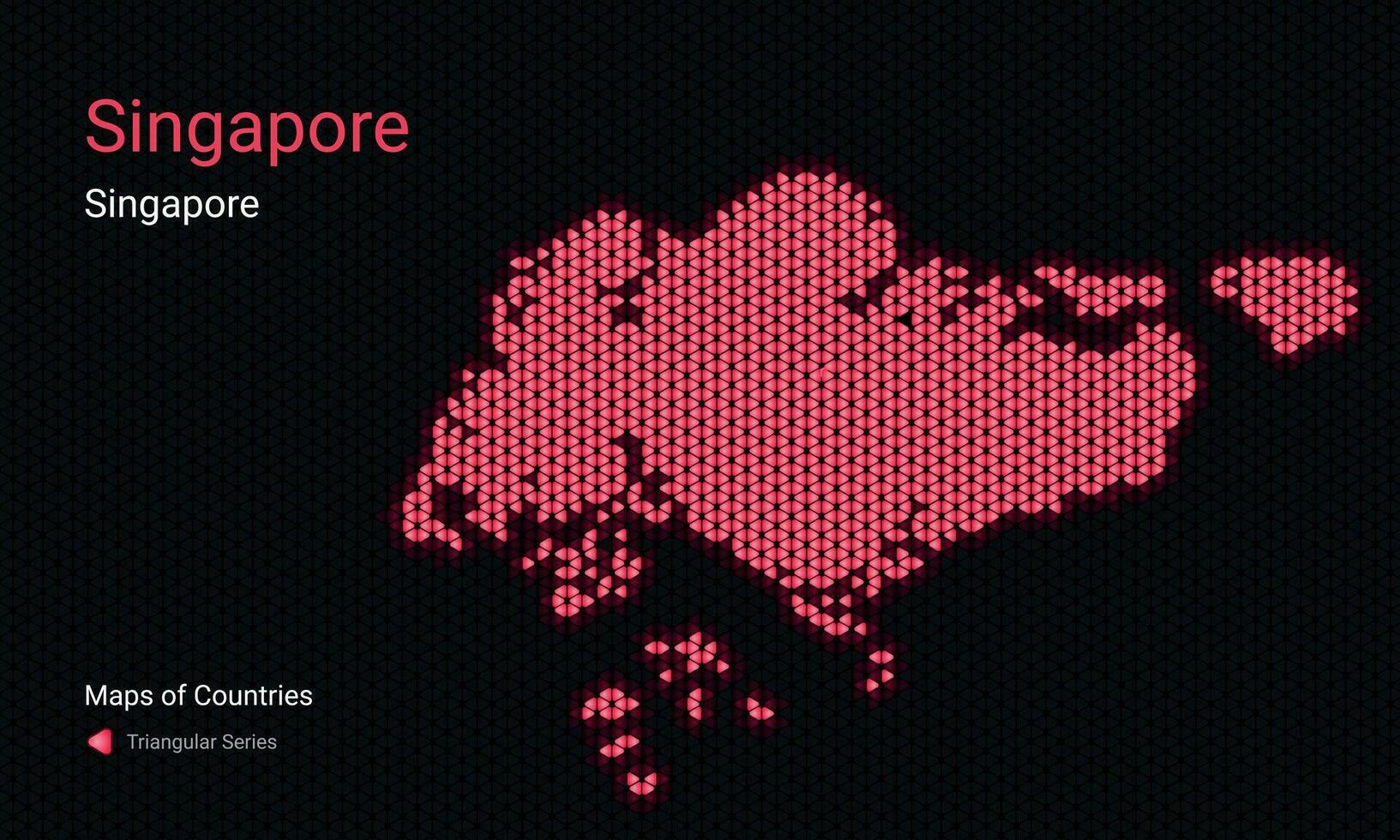 Singapur Karte mit rot Punkte auf schwarz Hintergrund.Republik von Singapur Vektor glühend Karte. dreieckig Muster.