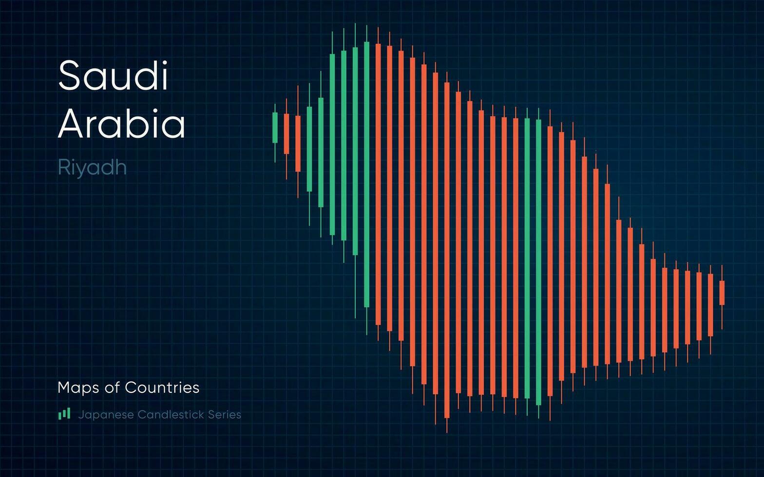 saudi arabien Karta är visad i en Diagram med barer och rader. japansk ljusstake Diagram serier vektor