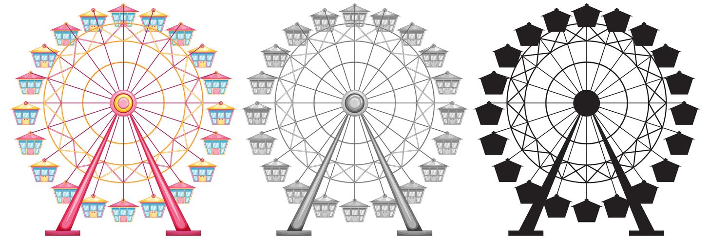 Set med pariserhjul på vit backgrond vektor