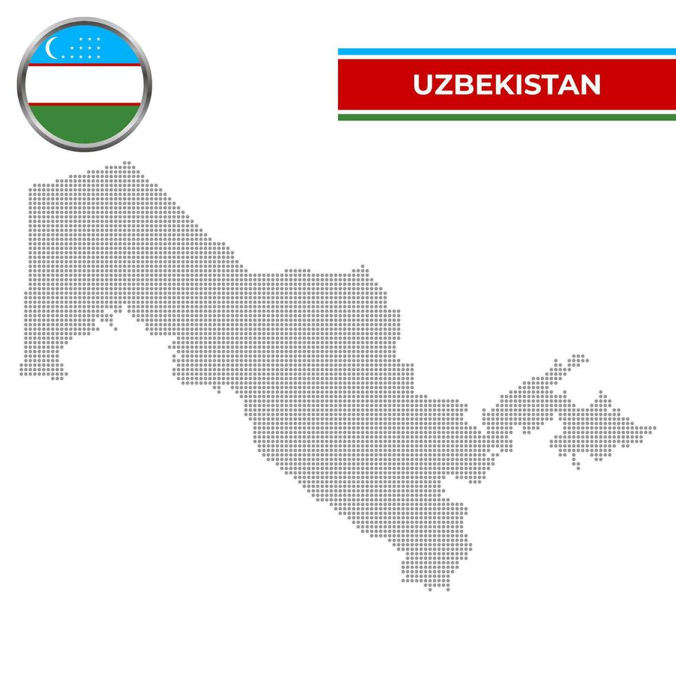gepunktet Karte von Usbekistan mit kreisförmig Flagge vektor