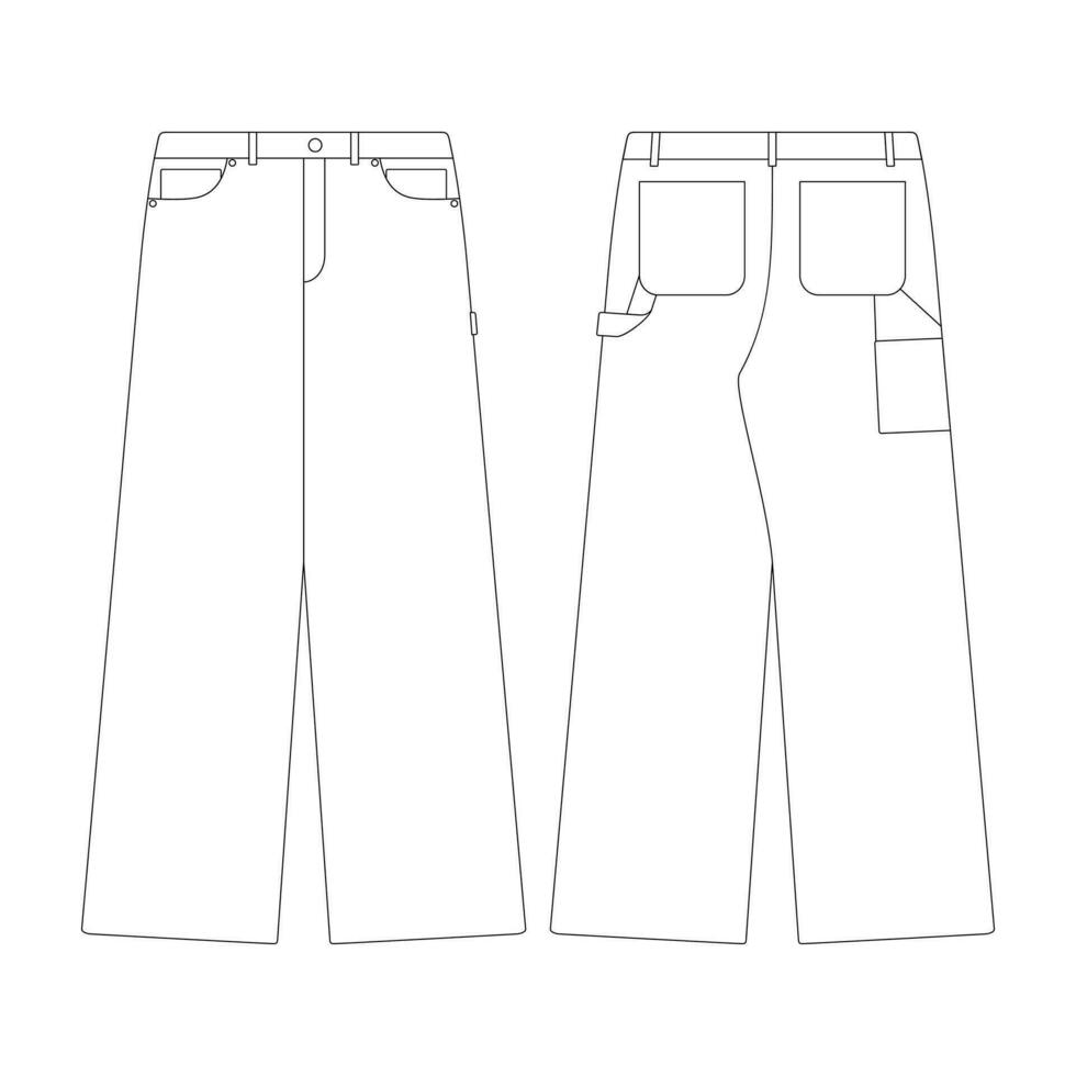 mall hög midja längd bred snickare byxor vektor illustration platt design översikt Kläder samling