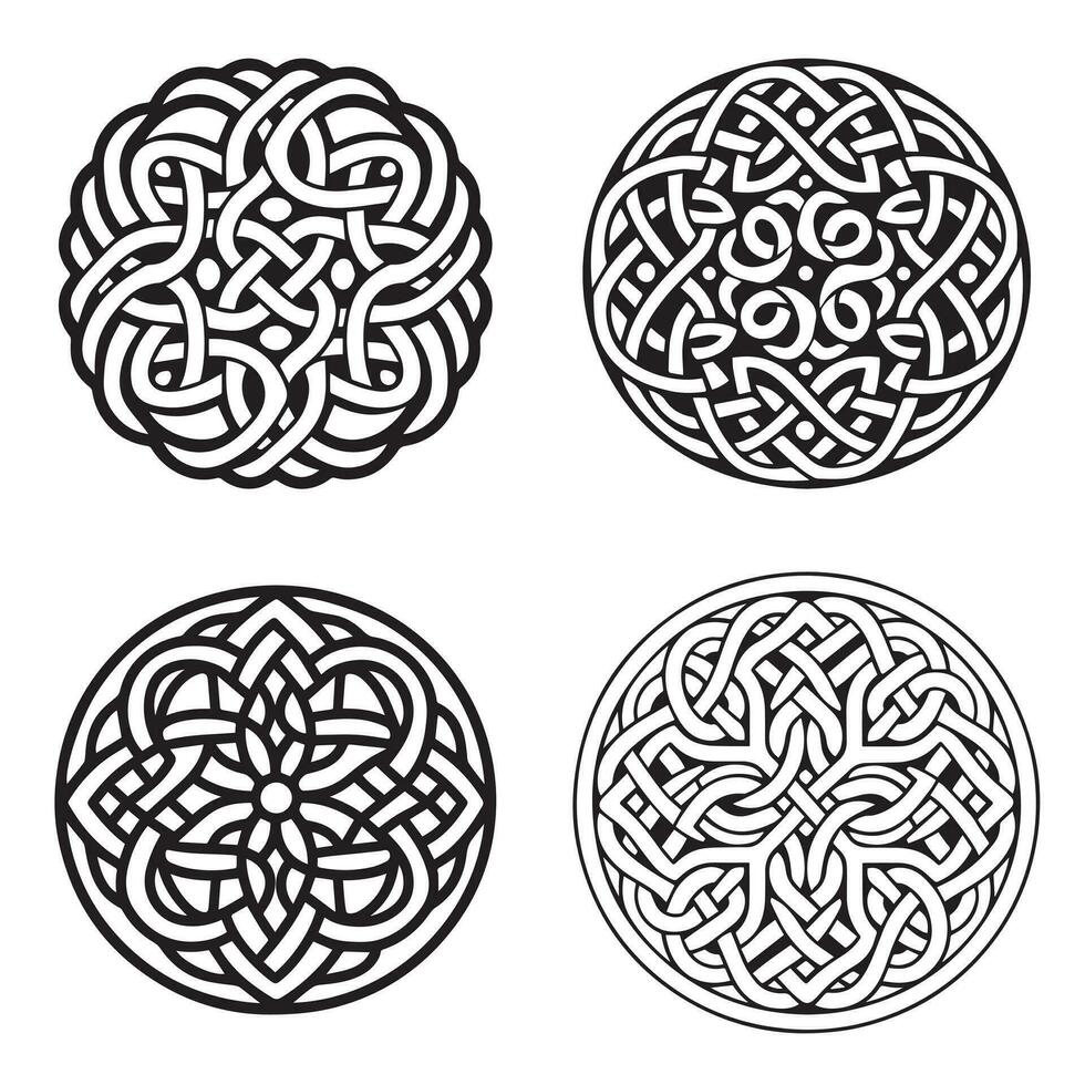 celtic prydnad cirkulär runda mandala uppsättning. tatuering viking stil samling. vuxen färg sida vektor