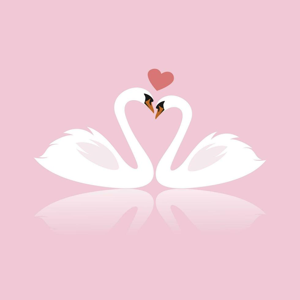 illustration av en par svan med hjärta på deras huvud. hjärtans dag vektor illustration design.