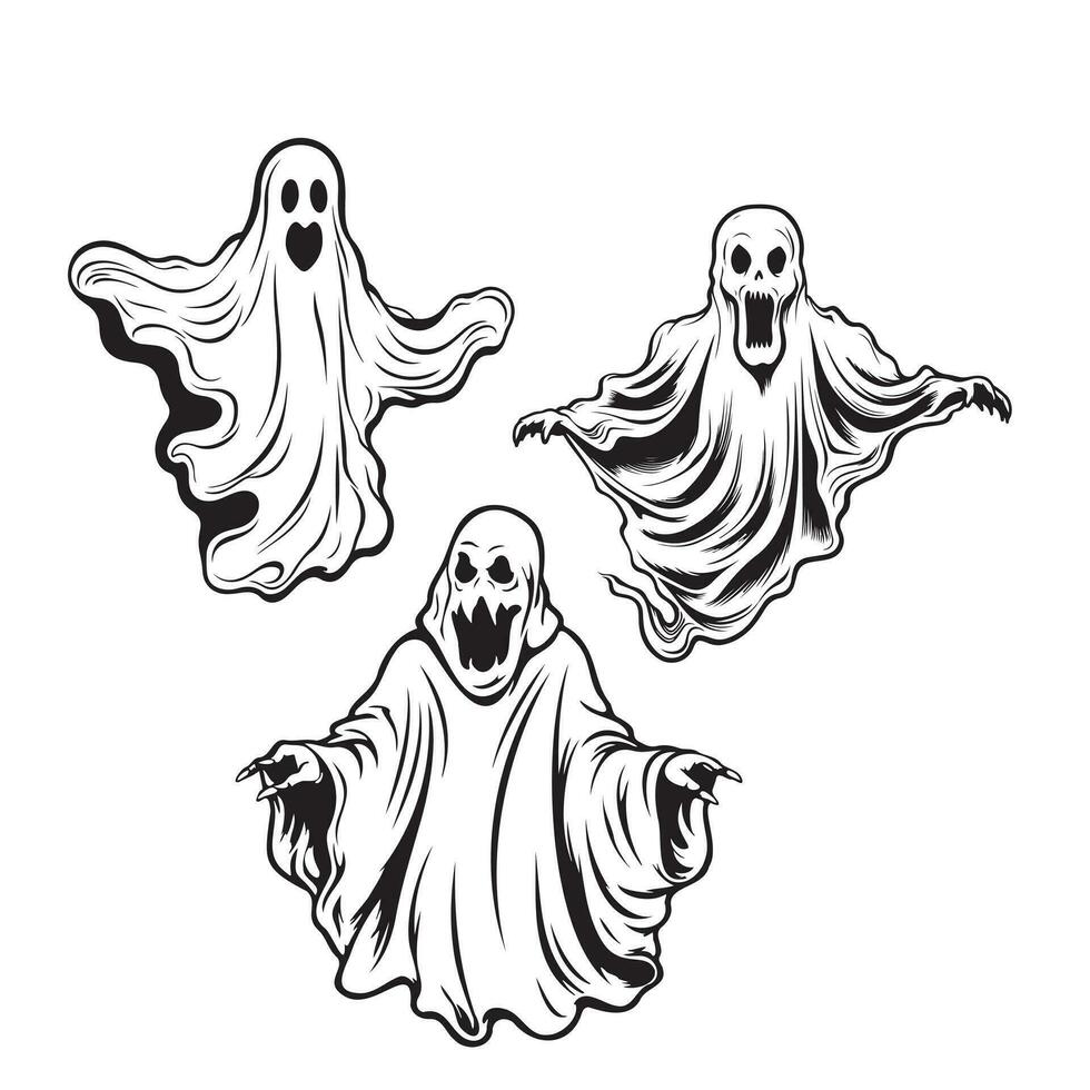 einstellen von Geister Karikatur skizzieren Hand gezeichnet Vektor Halloween Illustration