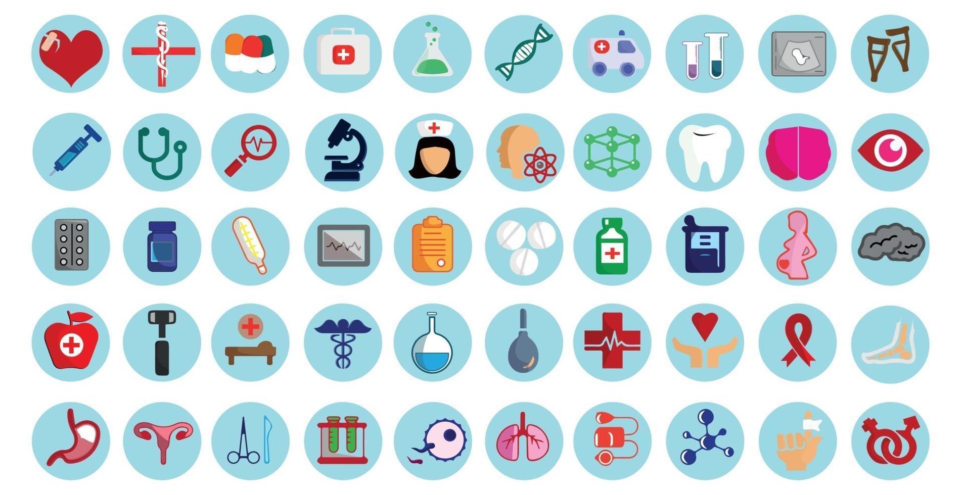 Auswahl an medizinischen Symbolen auf weißem Hintergrund - Vektor