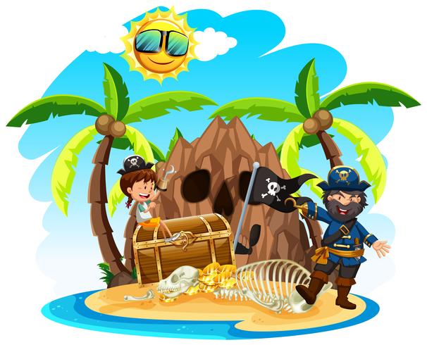 Ein Pirat mit Happy Girl auf der Insel vektor