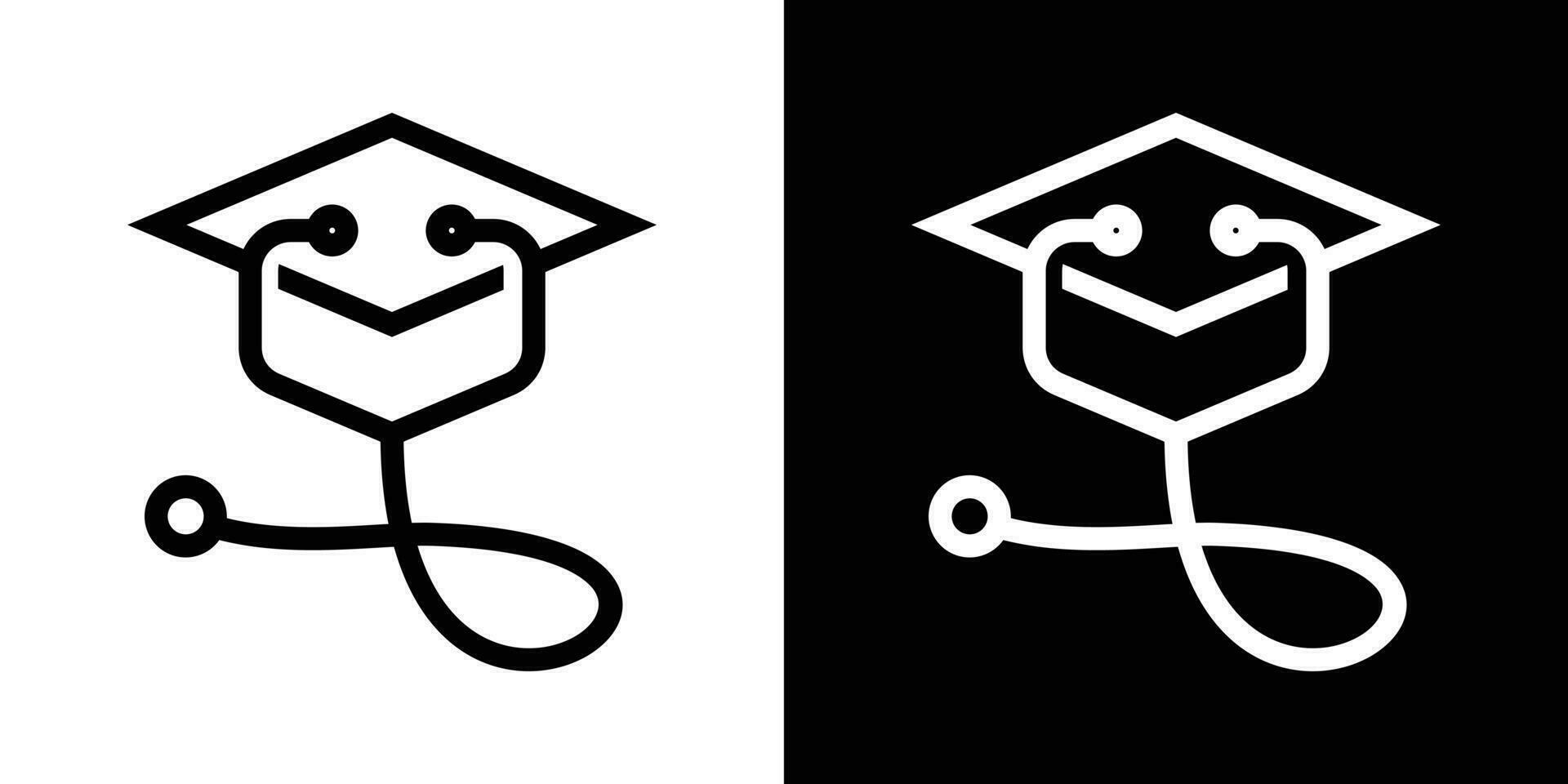 logotyp design stetoskop och gradering hatt linje ikon vektor illustration