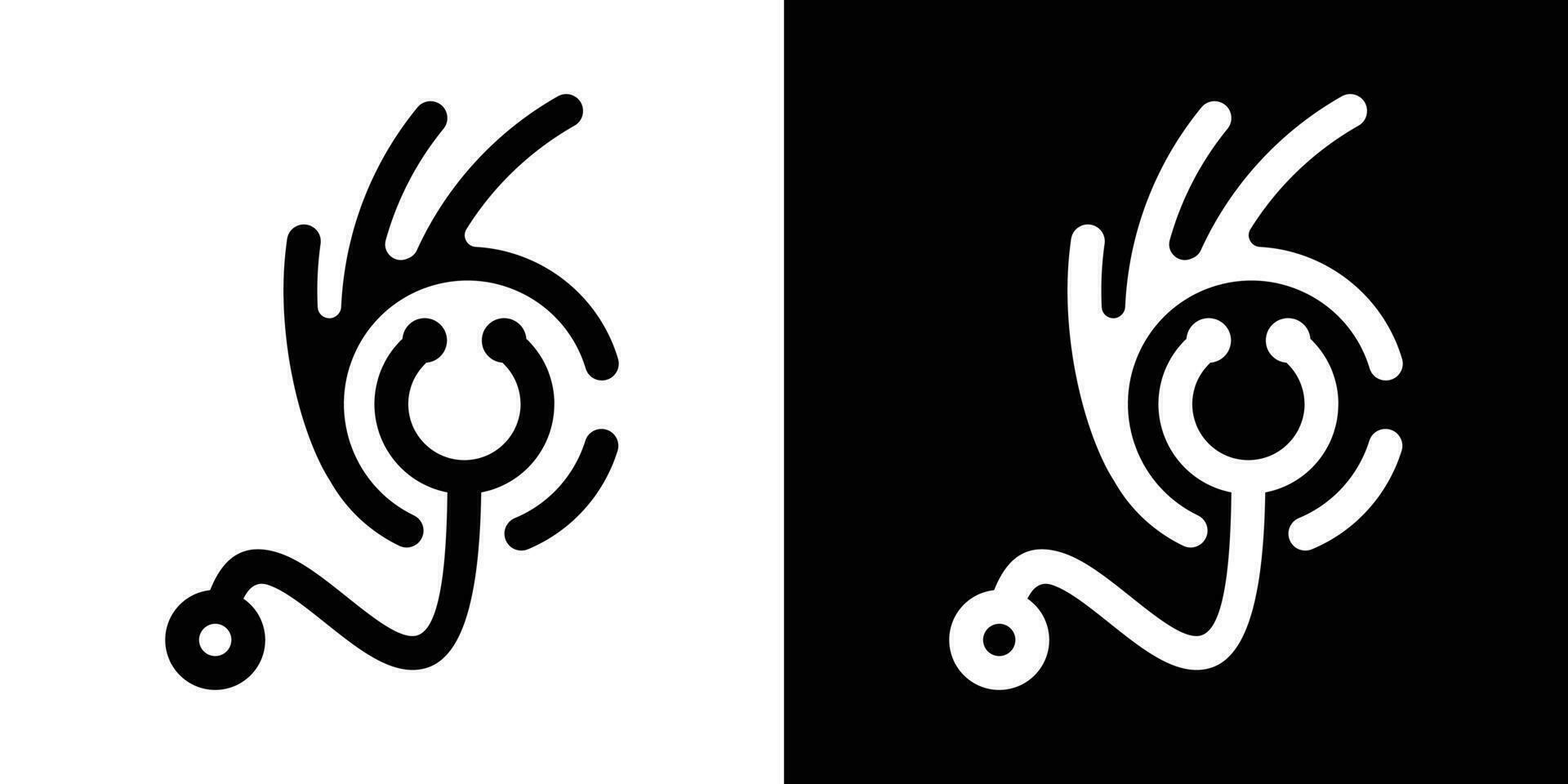Stethoskop und Hand Logo Design Linie Symbol Vektor Illustration