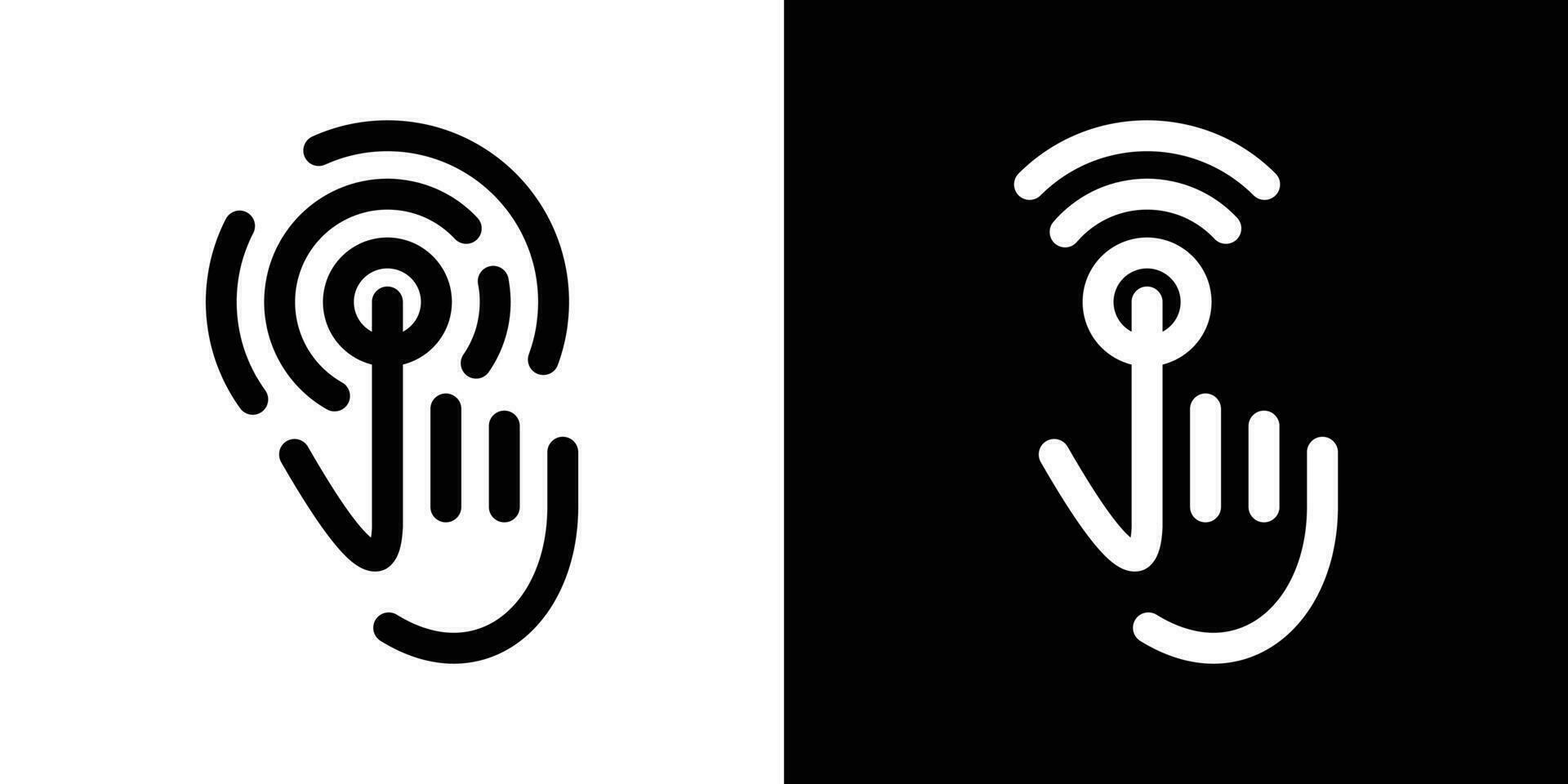 Logo Design Hand berühren und Internet Signal Symbol Vektor Illustration