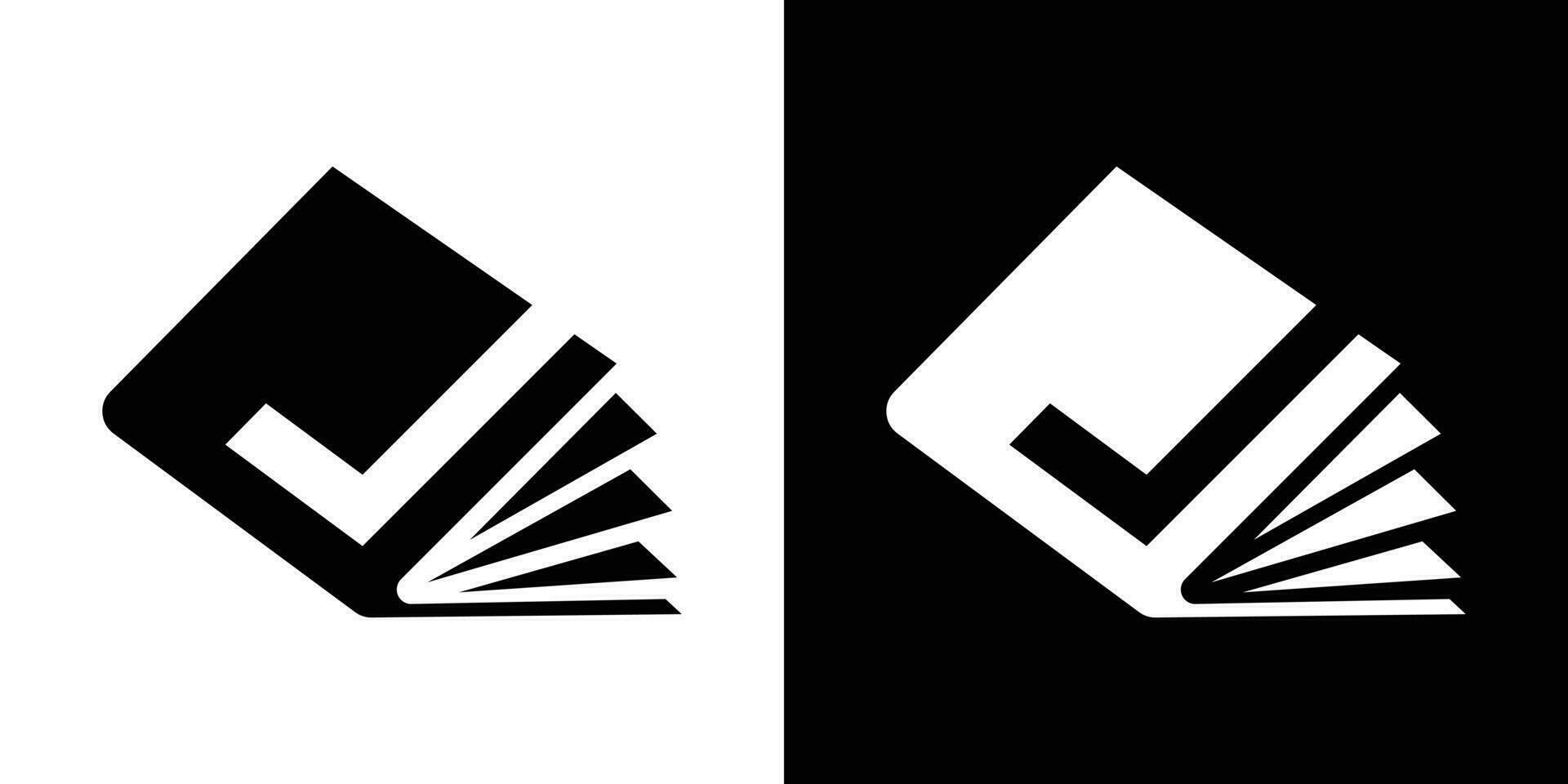 bok och kolla upp logotyp design ikon vektor illustration