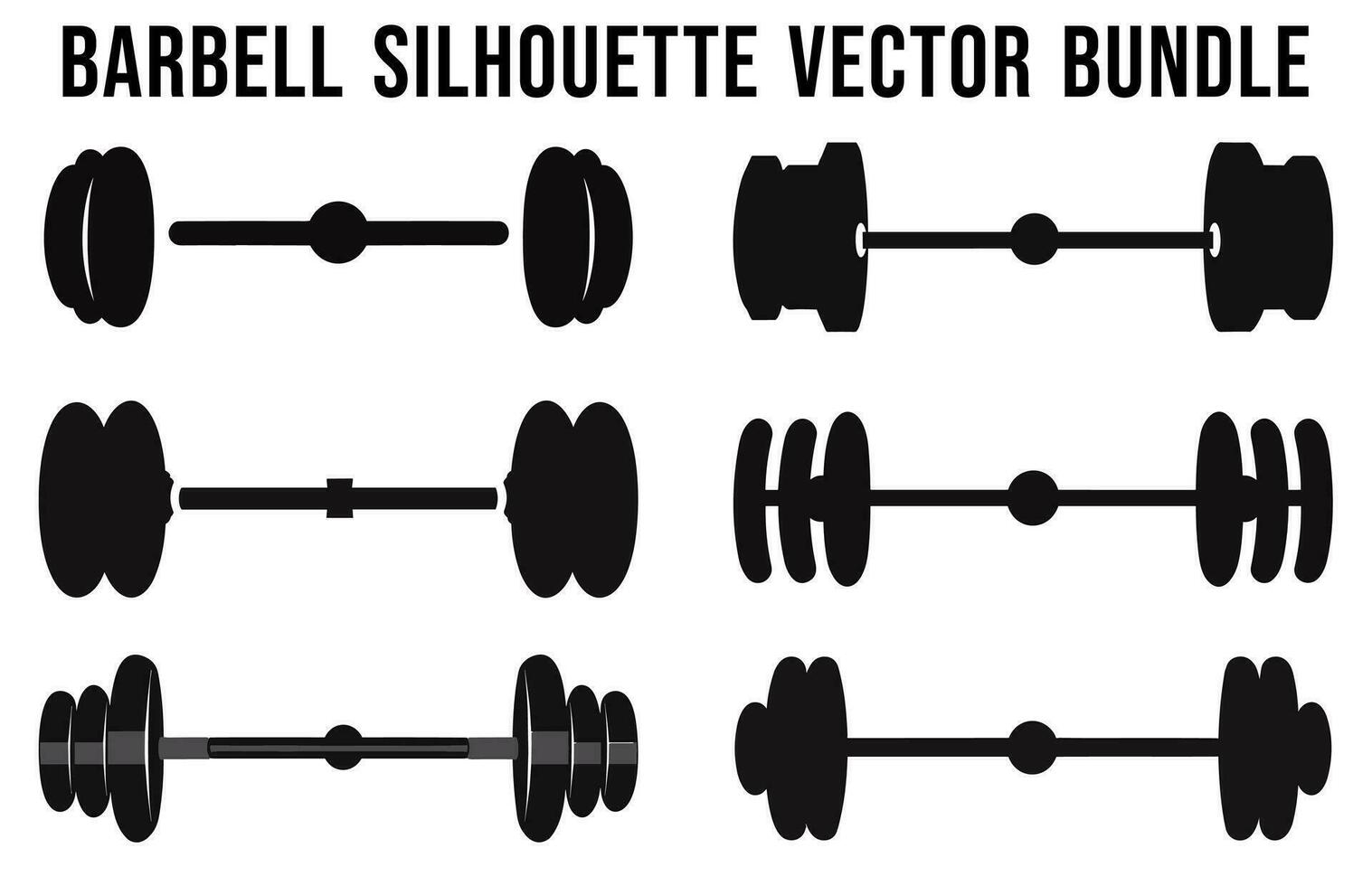 Gym skivstång silhuett vektor bunt, kondition equirement element silhuetter