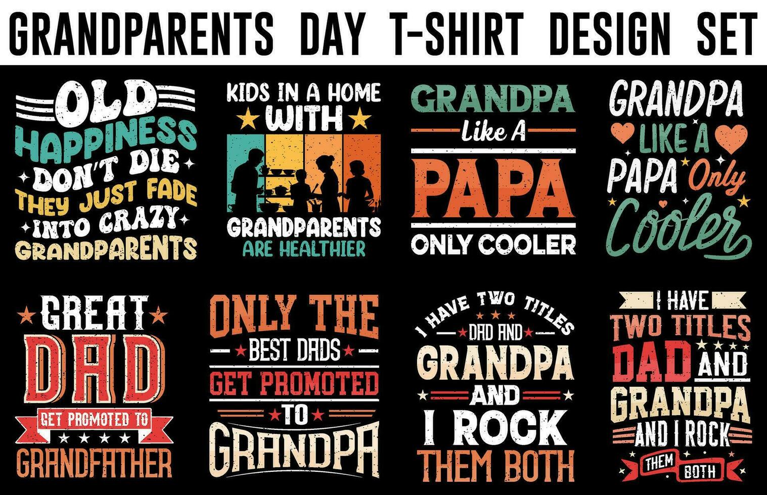 Lycklig farföräldrar dag t-shirt design uppsättning, årgång farföräldrar dag t-shirt bunt vektor