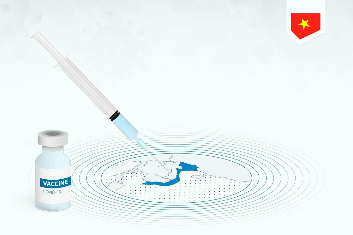 covid-19 Impfung im Vietnam, Coronavirus Impfung Illustration mit Impfstoff Flasche und Spritze Injektion im Karte von Vietnam. vektor