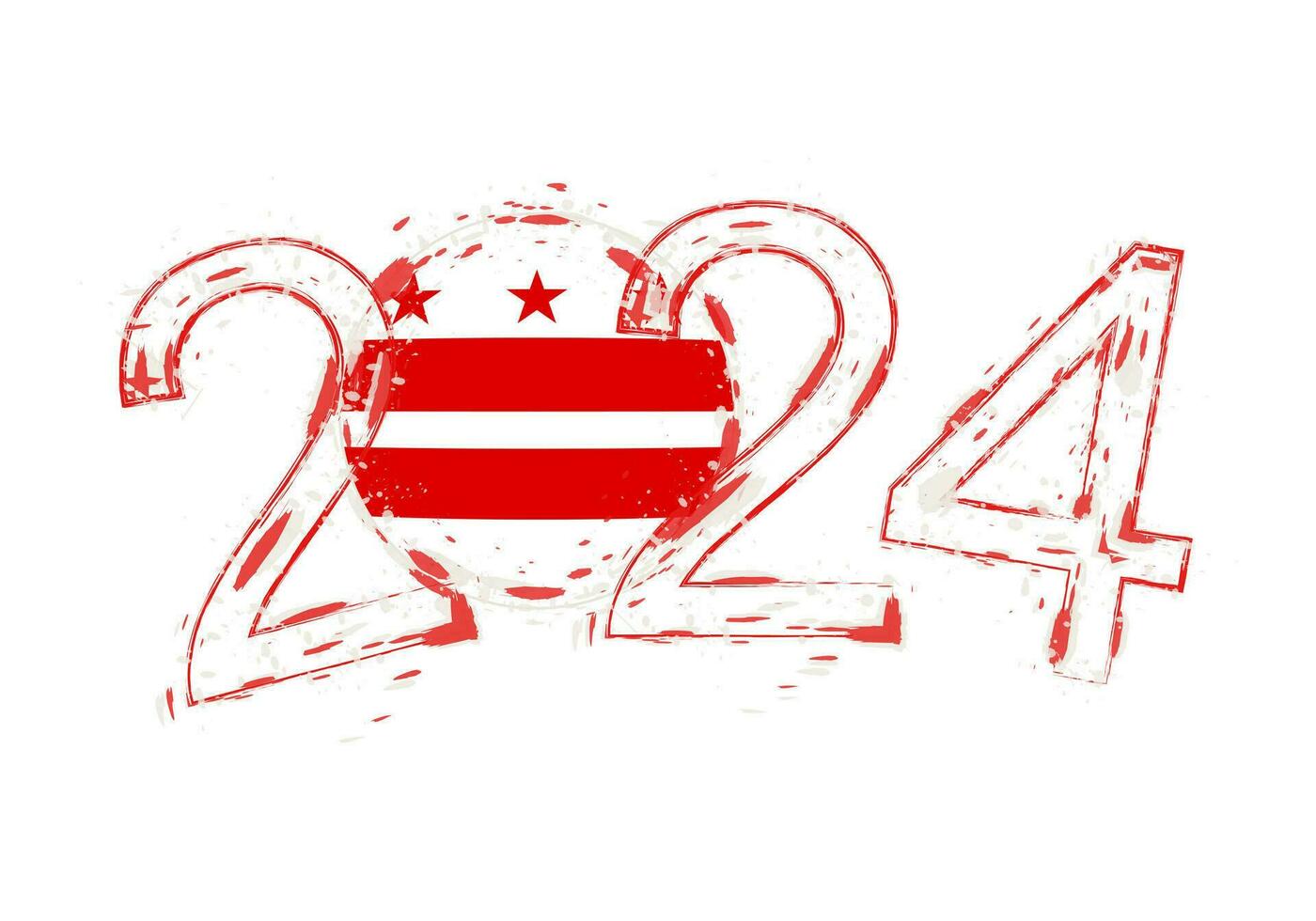 2024 år i grunge stil med flagga av distrikt av columbia. vektor