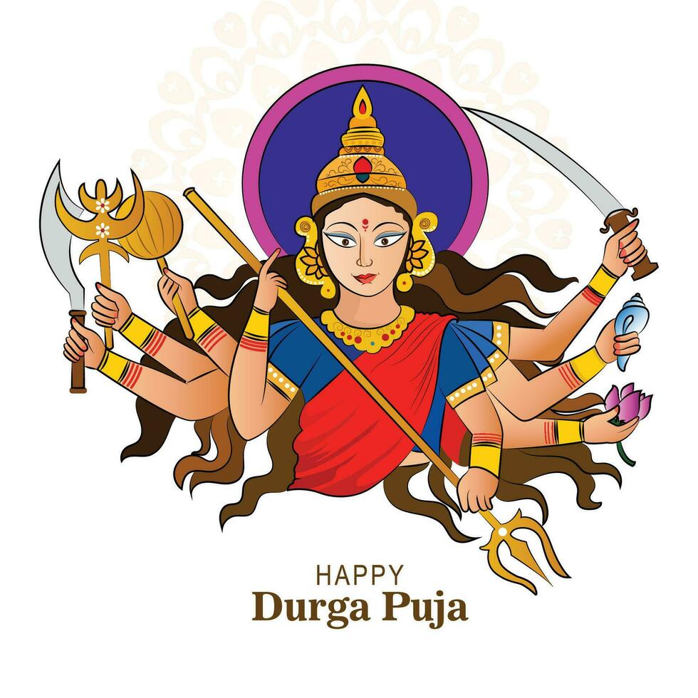 indisk Gud durga i Lycklig durga puja subh Navratri bakgrund vektor