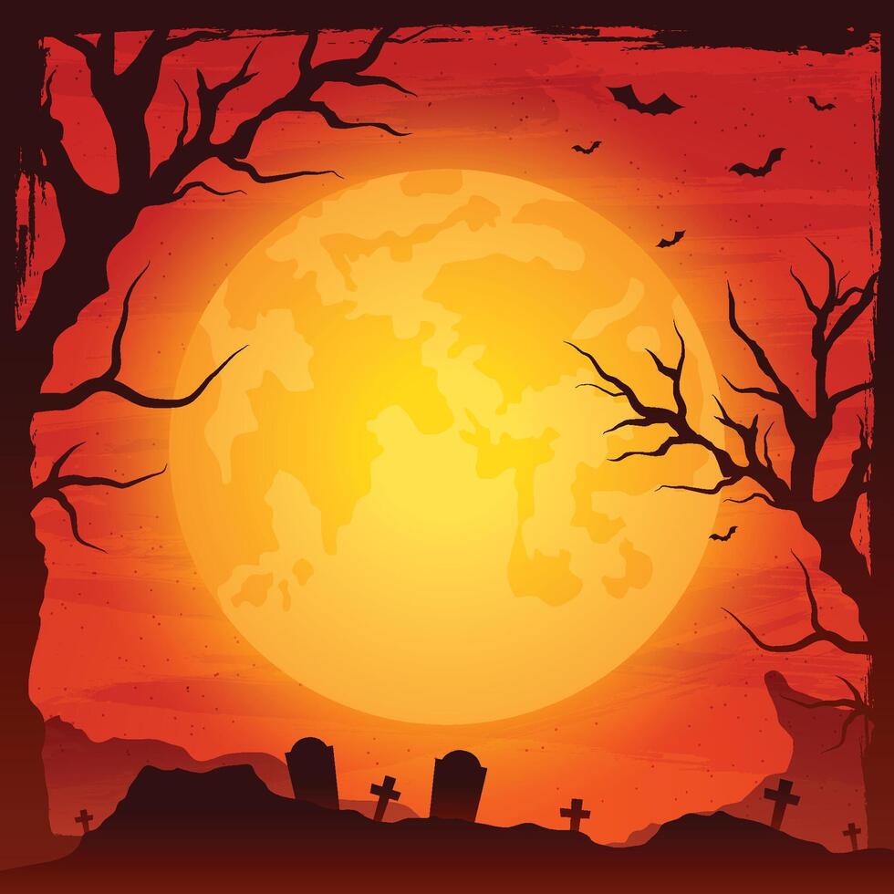 Halloween Hintergrund mit Friedhof und voll Mond vektor