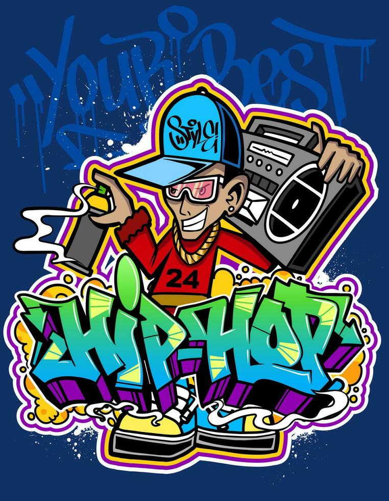 Graffiti Karikatur Abbildungen im beschwingt Farben. Straße Kunst HipHop Graffiti Charakter Design im Vektor Illustrationen.