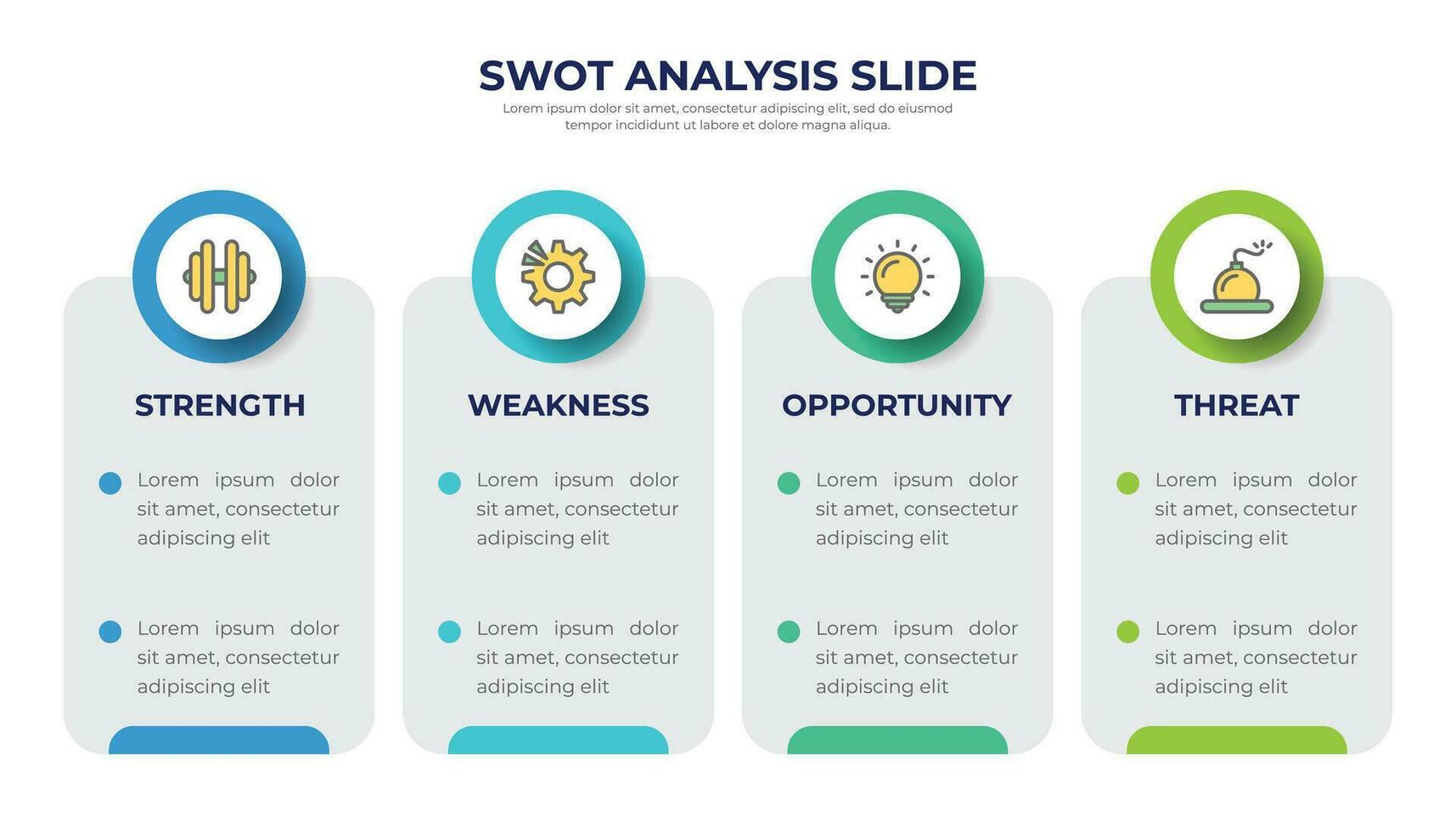 SWOT analys. styrka, svaghet, möjlighet, hot diagram begrepp presentation. vektor