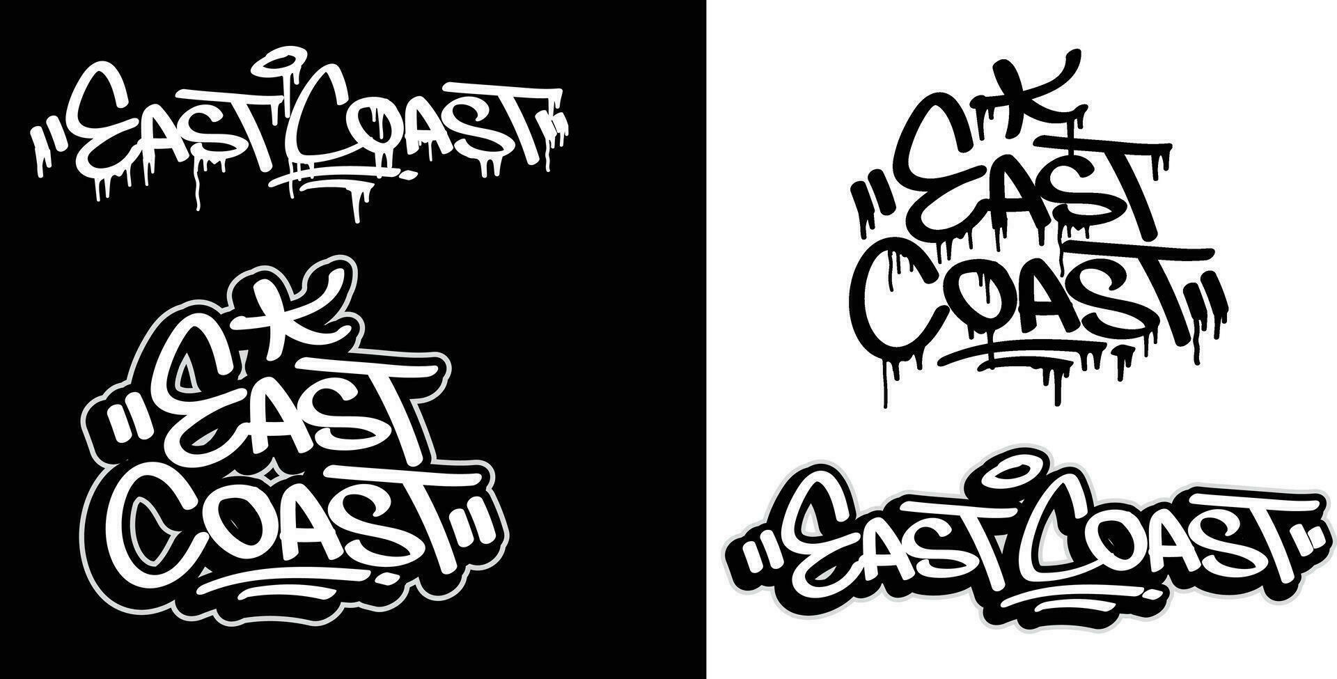 Osten Küste Text im Graffiti Etikett Schriftart Stil. Graffiti Text Vektor Illustrationen.