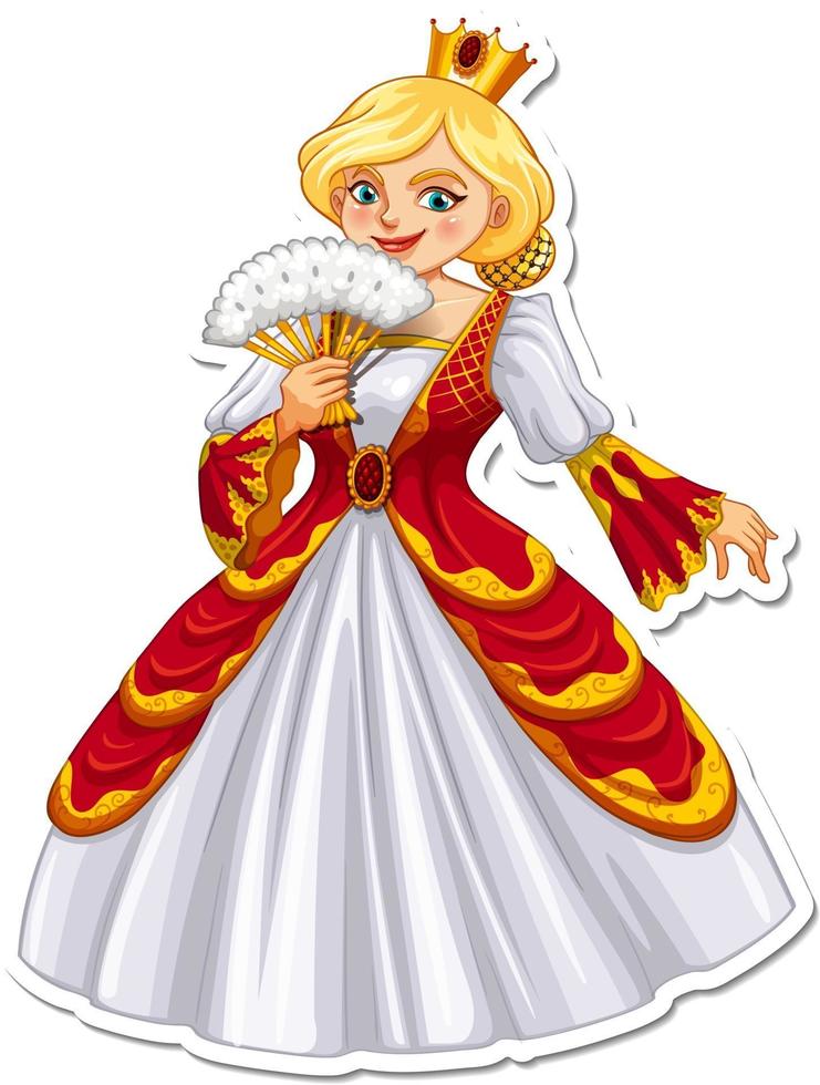 schöner Königin-Cartoon-Charakter-Aufkleber vektor