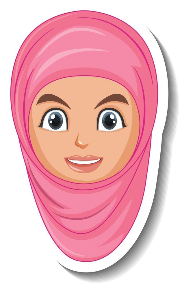arabisk kvinna tecknad klistermärke på vit bakgrund vektor