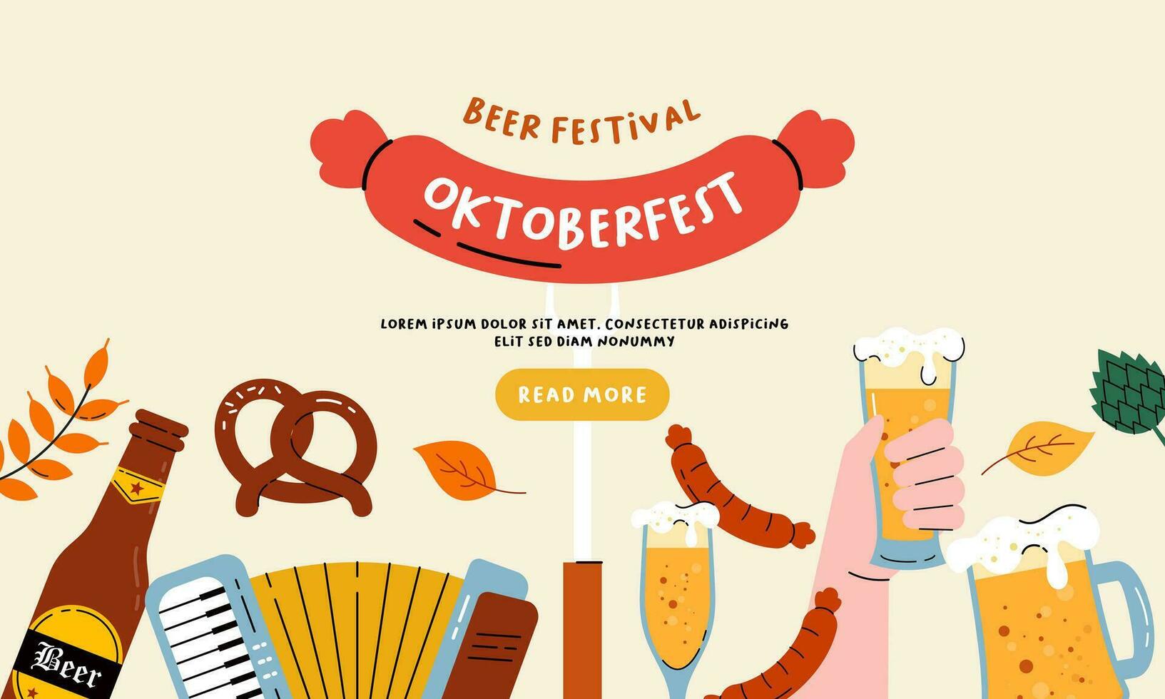 oktoberfest baner bakgrund. öl festival platt hand dragen illustration vektor