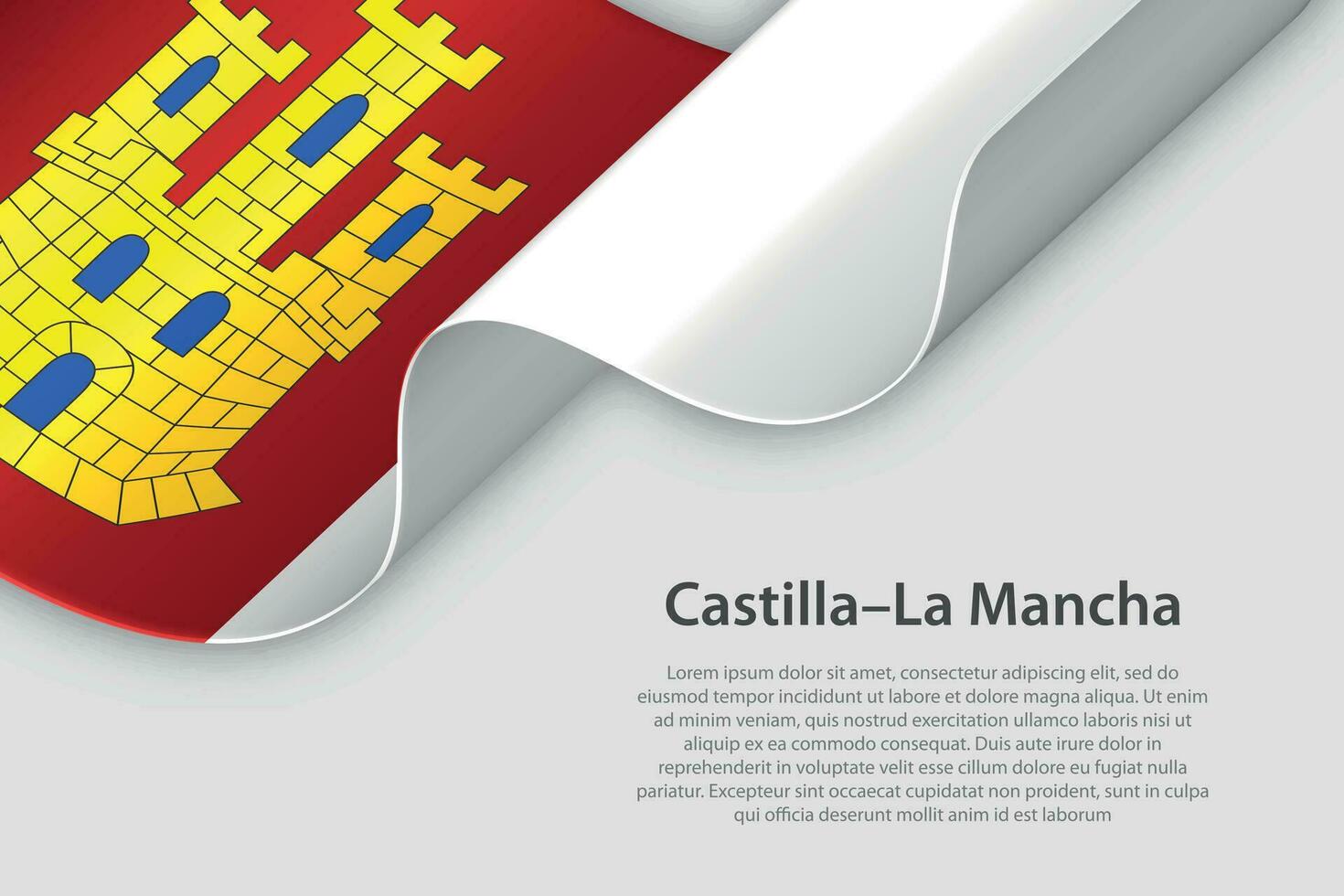 3d Band mit Flagge Kastilien-la Mancha. Spanisch autonom Gemeinschaft. isoliert auf Weiß Hintergrund vektor
