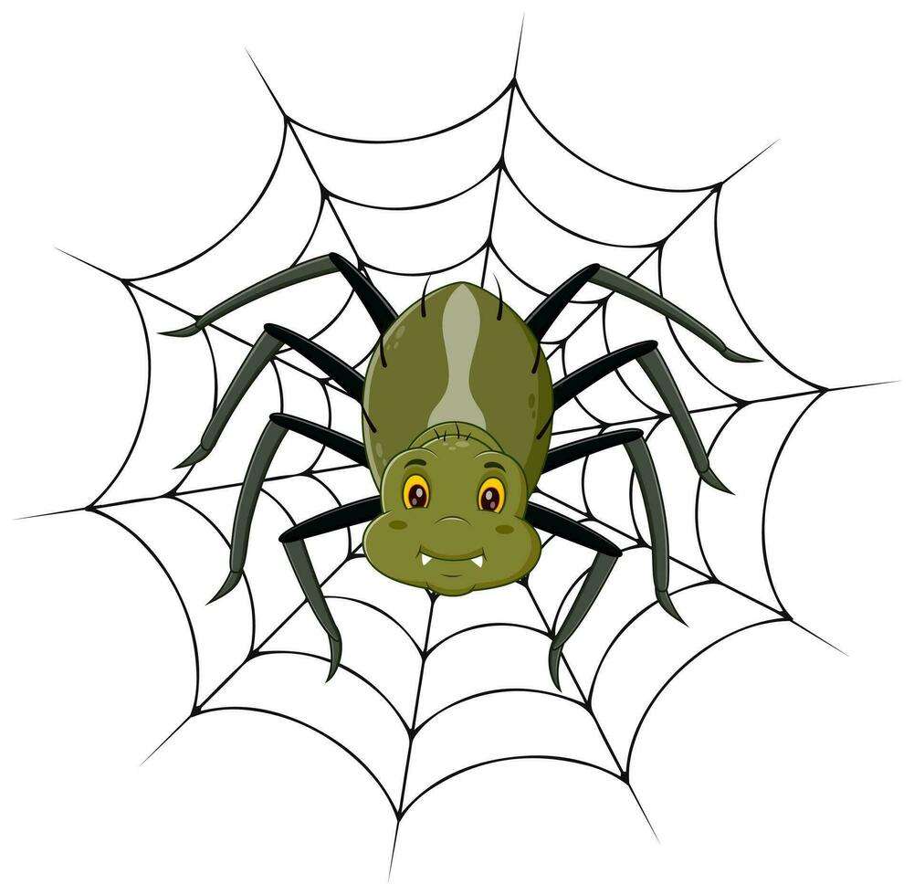 Karikatur Spinne auf das Spinnennetz. Vektor Illustration