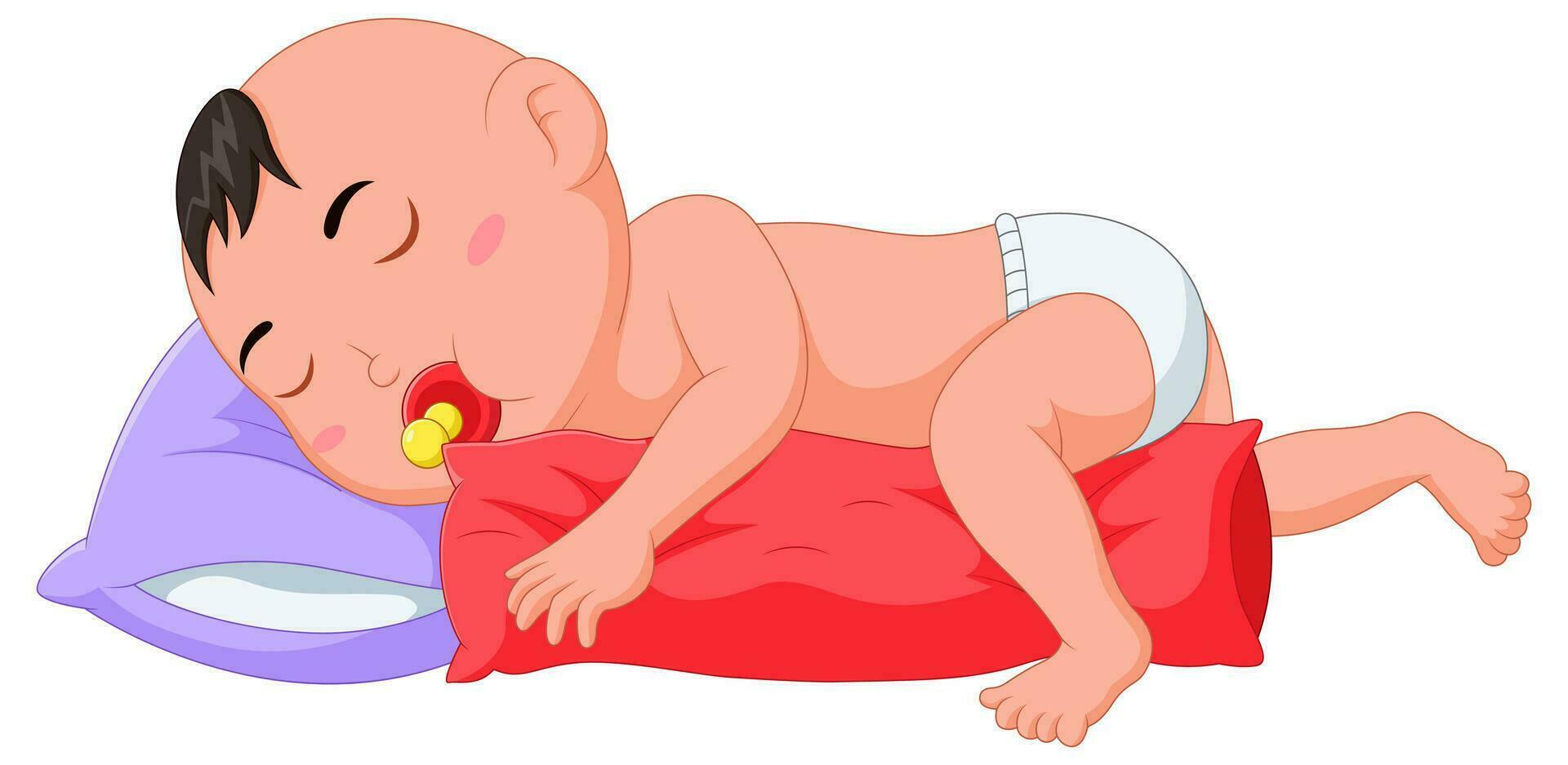 söt bebis sover medan kramas en kudde. vektor illustration