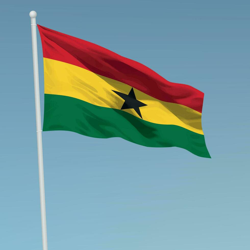 viftande flagga av ghana på flaggstång. mall för självständighetsdagen vektor