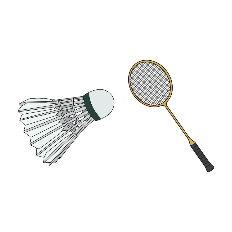 Karikatur Vektor Illustration Badminton Schläger mit Federball Sport Symbol isoliert auf Weiß Hintergrund