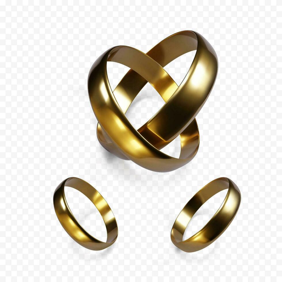 Paar von Gold Hochzeit Ringe. golden Schmuck Objekt. Paar von Engagement Ringe. Vektor Illustration