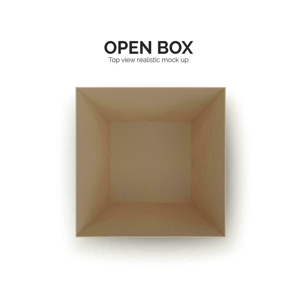 öppen låda topp se. papper paket. realistisk kartong. vektor illustration isolerat på vit