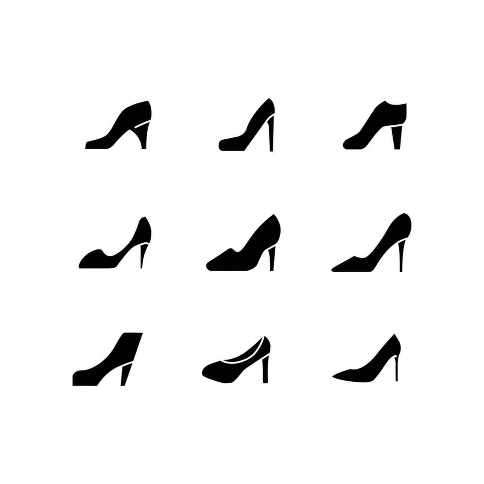 kvinnor eleganta Skodon. kvinnor elegant sko för mode . feminin och trendig skor för webb design. fast ikon, hög häl skor ikon uppsättning. vektor illustration. design på vit bakgrund. eps 10