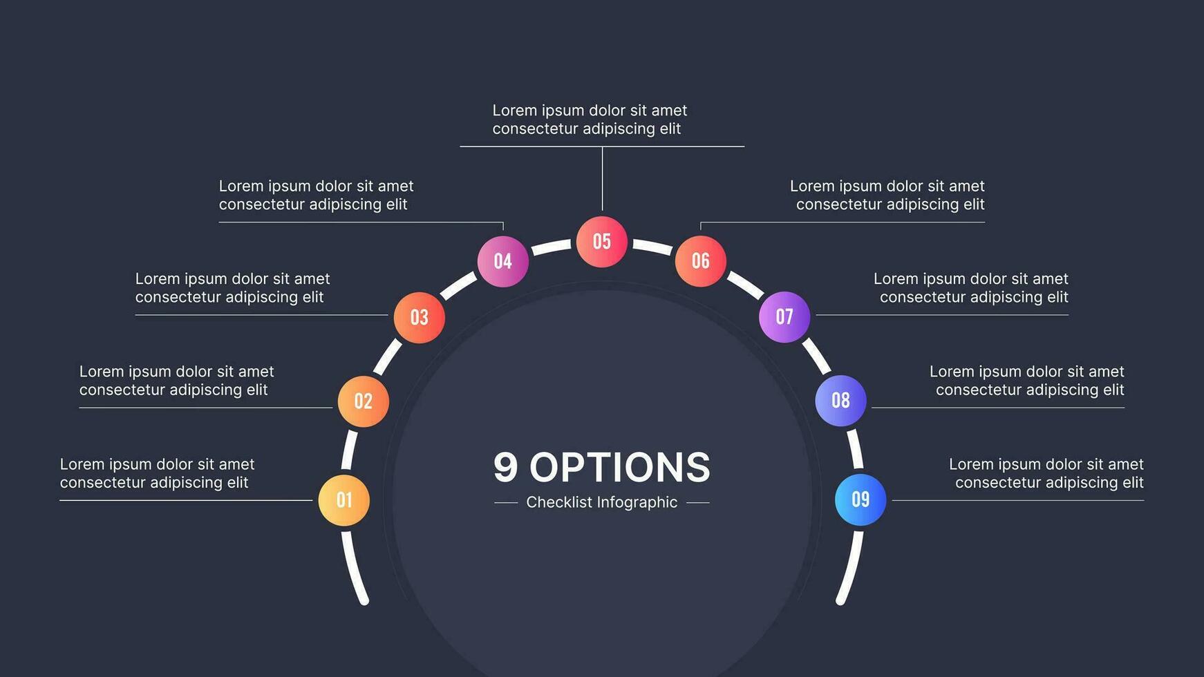 neun 9 Schritte Optionen Kreis Geschäft Infografik modern Design Vorlage vektor