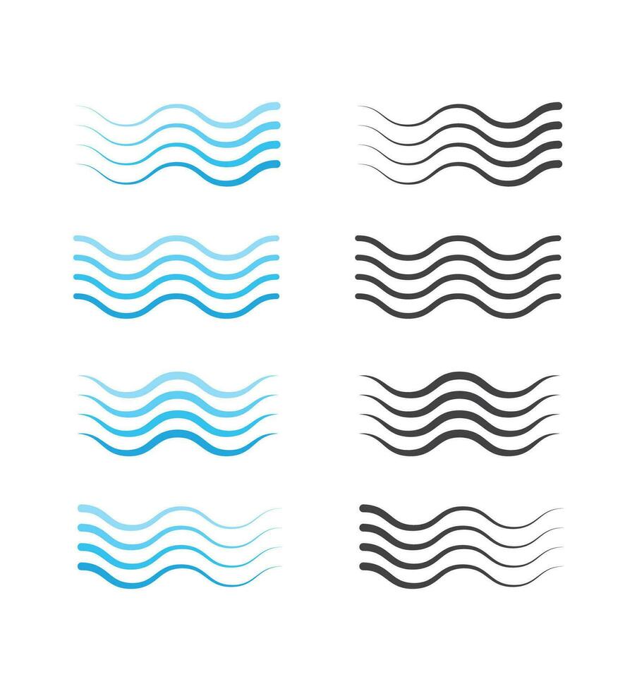 fließend Wasser zum Logo Vorlage Design. Wellen Meer Wellen auf Wasser. Meeresfluss Wellen planschen Silhouette Illustration. Wasser Welle Symbol Symbol. Vektor Illustration. Design auf Weiß Hintergrund. eps10