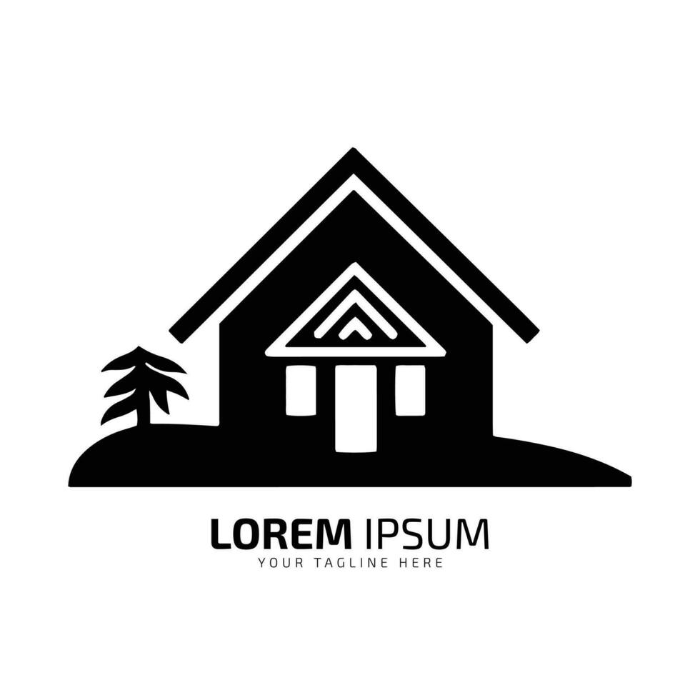 minimal och abstrakt logotyp av Hem ikon hus silhuett vektor med träd