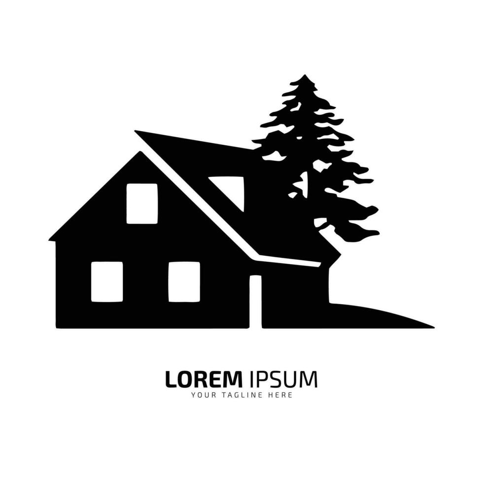 minimal och abstrakt Hem logotyp hus ikon byggnad silhuett stuga vektor med träd