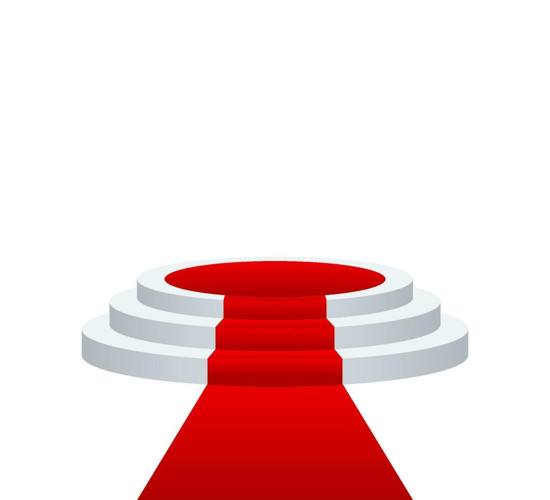 Bühne zum Auszeichnungen Zeremonie. Podium mit rot Teppich. Sockel. Scheinwerfer. Vektor Illustration