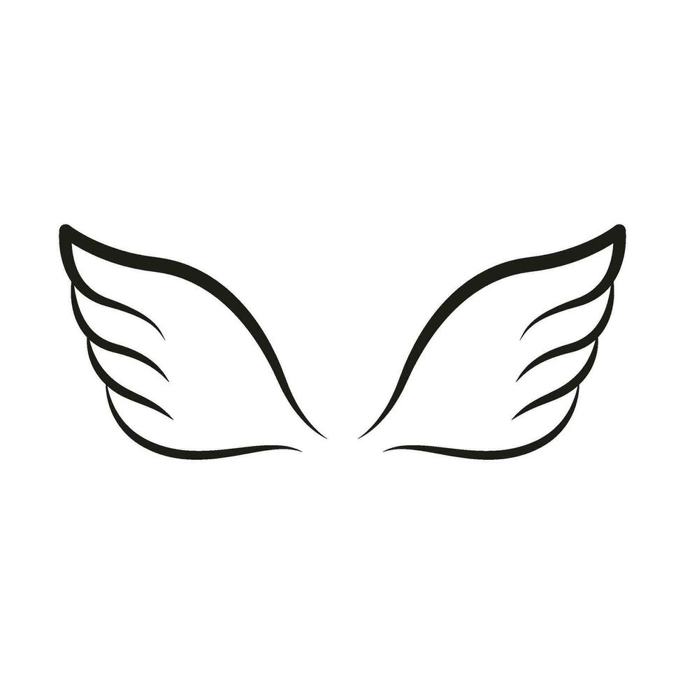 Flügel Linie Vorlage Symbol. Flügel zum fliegen Vogel, Engel und religiös Symbol. Flügel Abzeichen dekorativ Formen. Vektor Gliederung Illustration