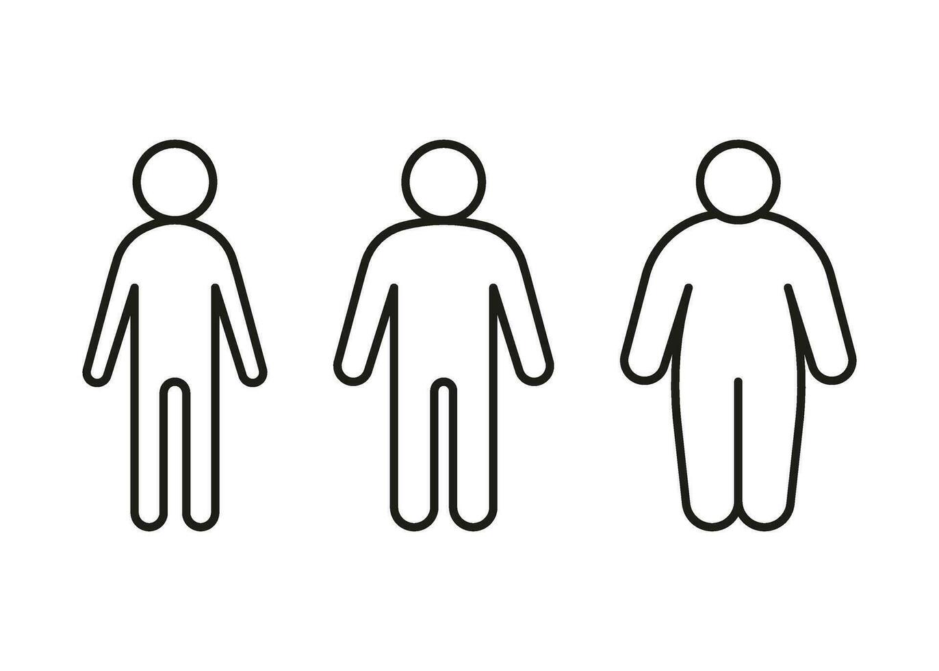 Art Körper von Menschen dünn, normal und fettleibig Fett Linie Symbol Satz. Zahl und Größe Person, Körper Index Masse. Vektor Gliederung Illustration